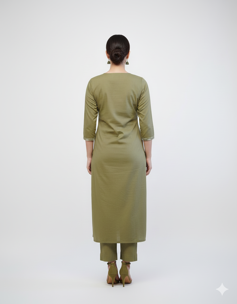 Women's Embroidered Gauze Cotton Kurta Set - Image 3