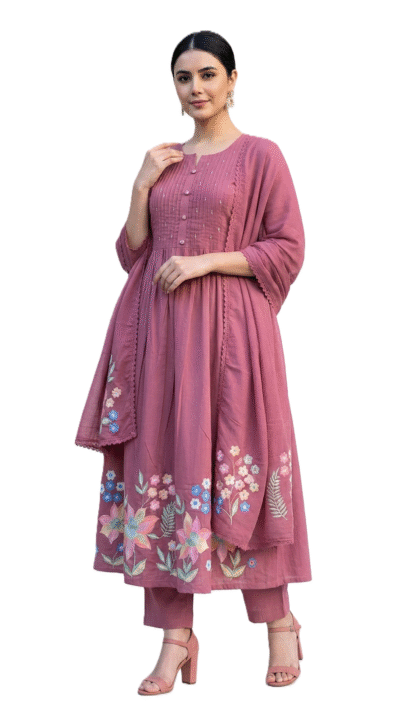 Women's Magenta Pink Embroidered Anarkali Kurta Set