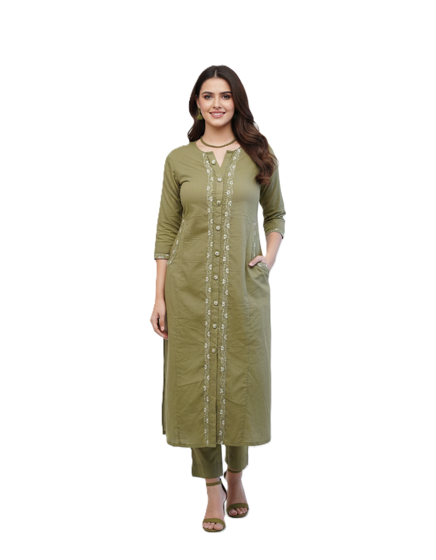 Women's Embroidered Gauze Cotton Kurta Set
