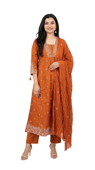 Women’s Rust Hand-Embroidered Mul Mul Cotton Suit Set