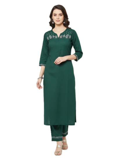 Women’s Emerald Green Pure Mul Cotton Kurta Set