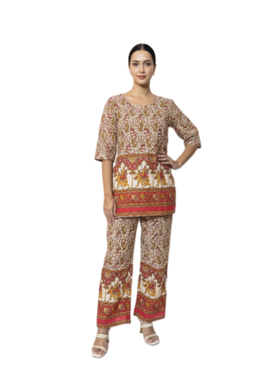 🌺 Elegant Comfort: Mulmul Printed Co-ord Set 🐘