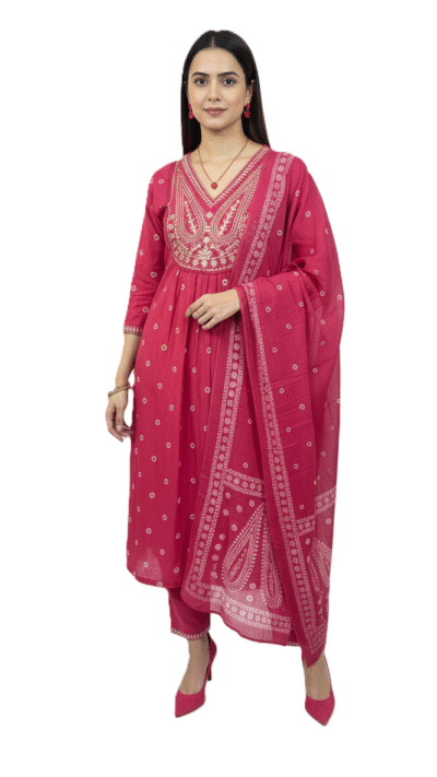 Women’s Rani Pink Mulmul Cotton Anarkali Kurta Set