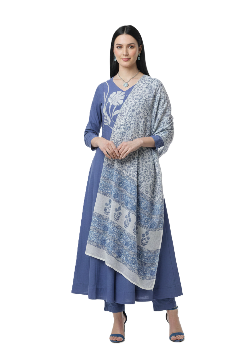 Women’s Blue Mul Mul Cotton Anarkali Kurta Set